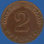 2 пфеннигa ФРГ 1968 года