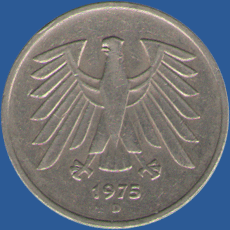 5 марок ФРГ 1975 года