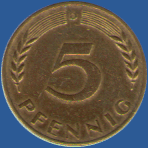 5 пфеннигов ФРГ 1968 года