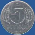 5 пфеннигов ГДР 1968 года